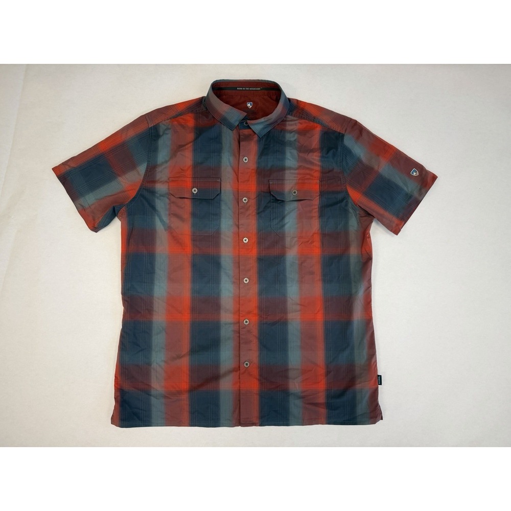 Kuhl Response Plaid Button Up Shirt Mens Large Red Short Sleeve Performance 7452